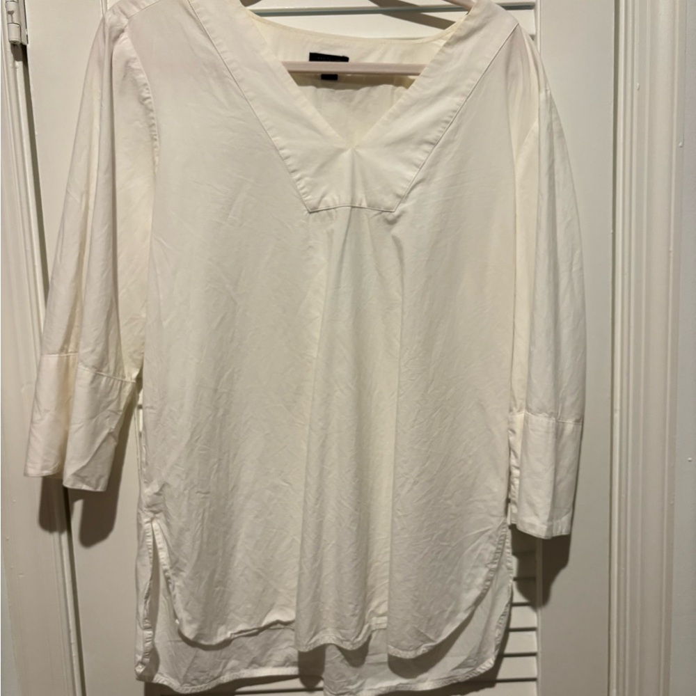 Ann Taylor White Asymmetrical Sailor Collar Blouse